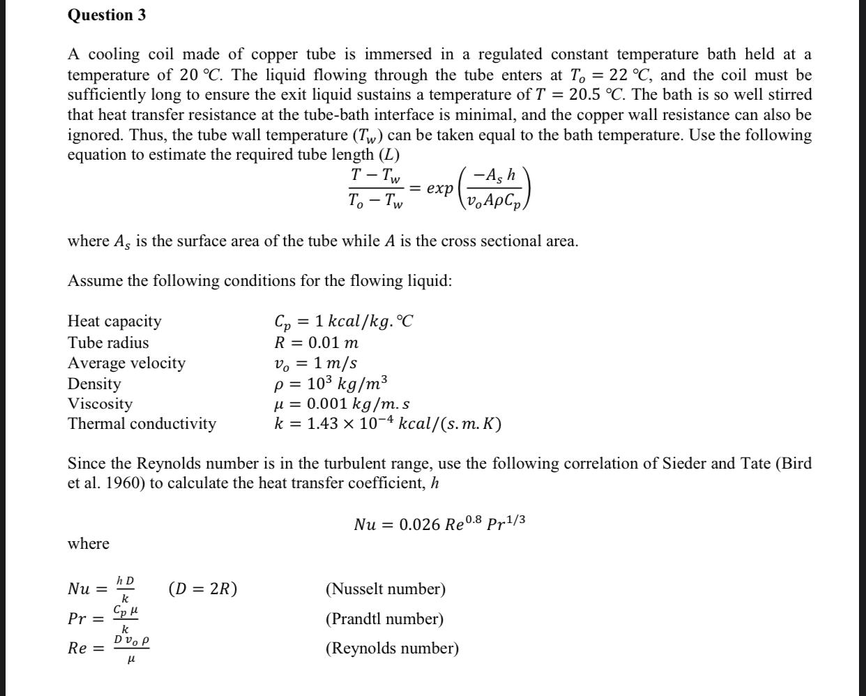 Solved Question 3 A cooling coil made of copper tube is | Chegg.com