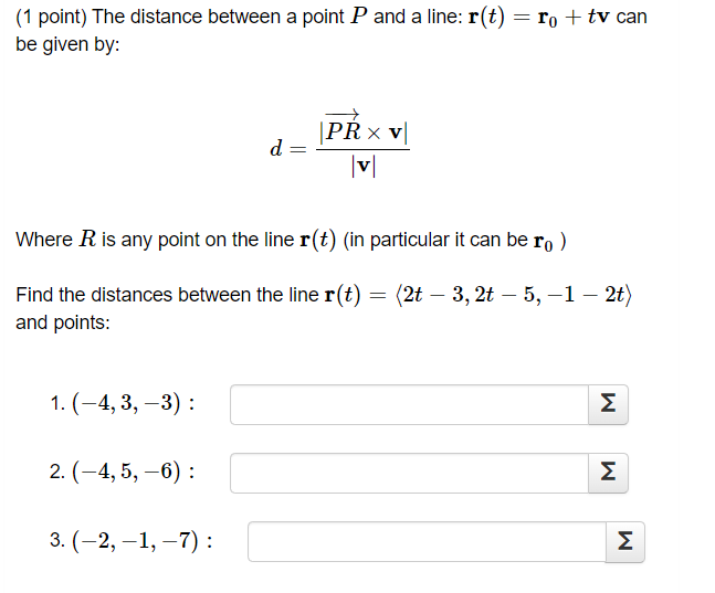 Solved (1 point) The distance between a point P and a line: | Chegg.com