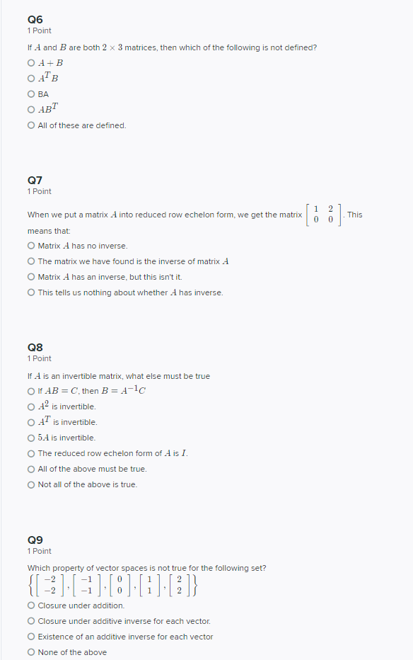 Solved Q6 1 Point If A And B Are Both 2 X 3 Matrices The Chegg Com