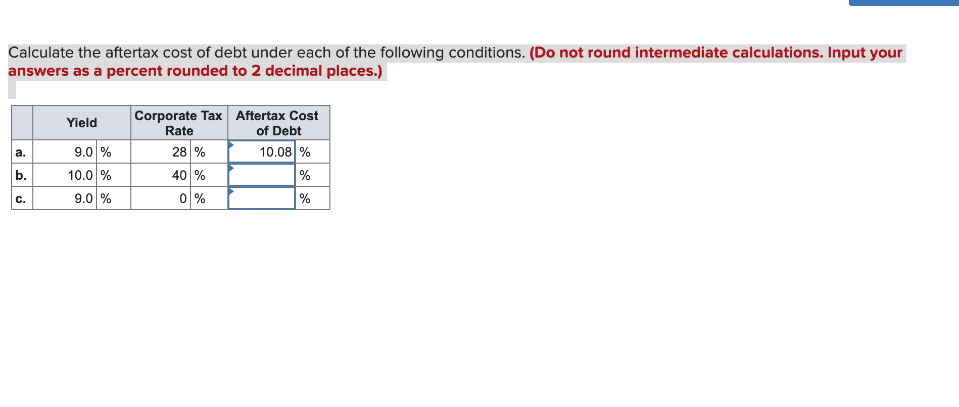 Solved Calculate the aftertax cost of debt under each of the | Chegg.com