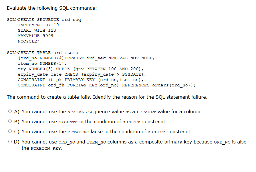 Solved Evaluate the following SQL commands: SQL CREATE | Chegg.com