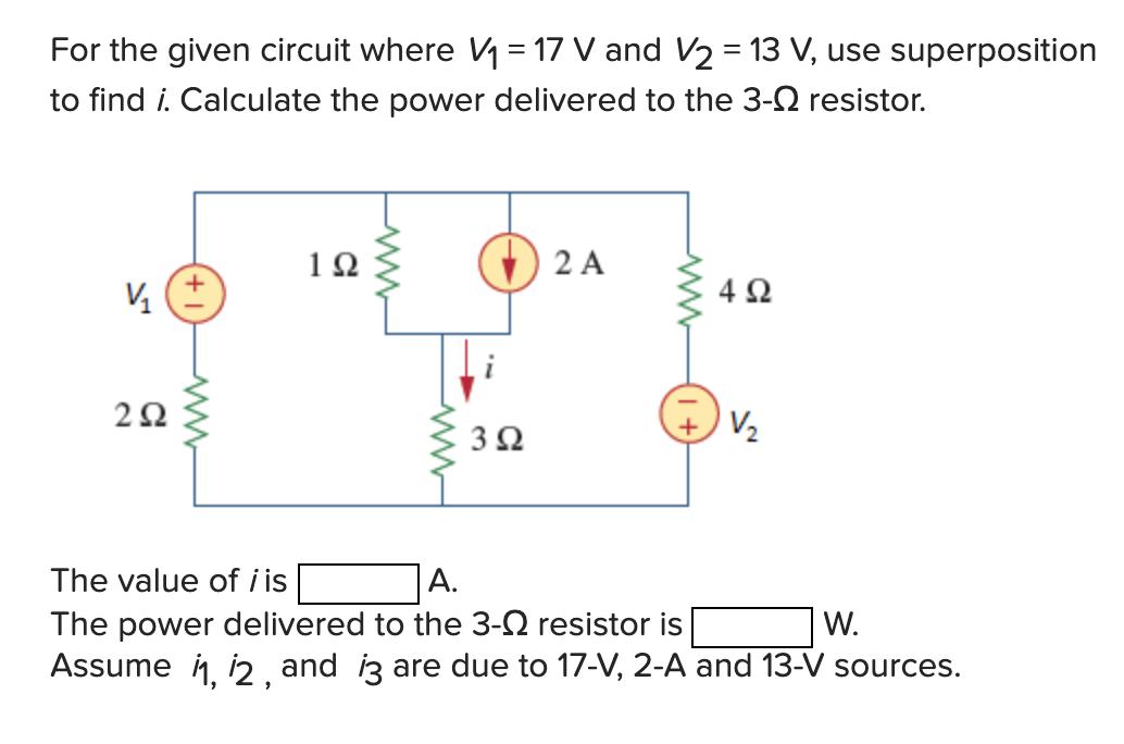 Solved For the given circuit where V1 = 17 V and V2 = 13 V, | Chegg.com