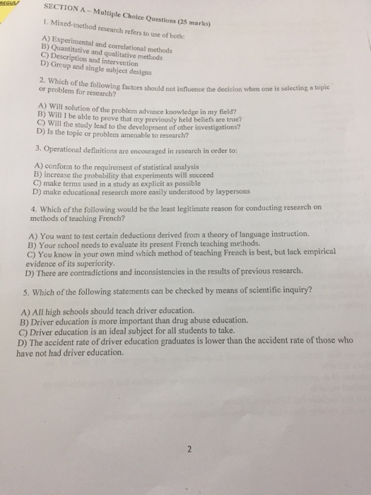 Solved erauV SECTION A-Multiple Choice Questions(25 marks) | Chegg.com