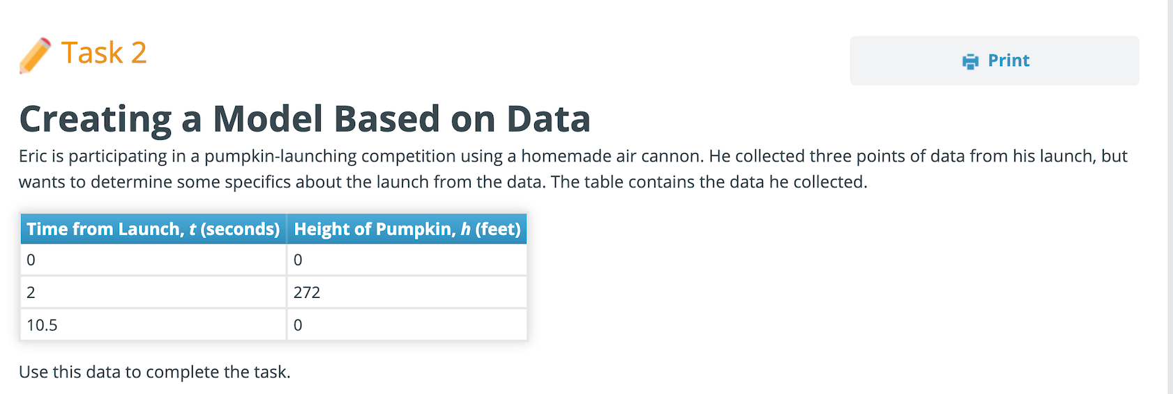 Solved Task 2 Print Creating a Model Based on Data Eric is | Chegg.com