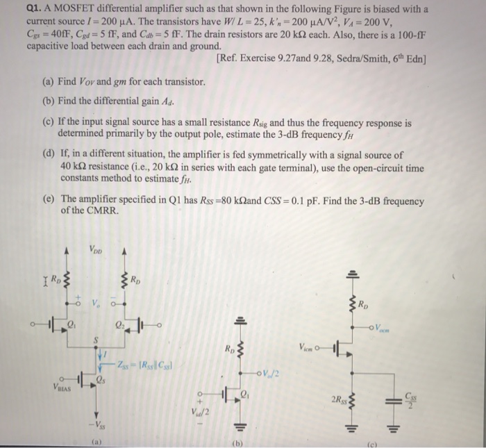 Solved A MOSFET differential amplifier such as that shown in | Chegg.com