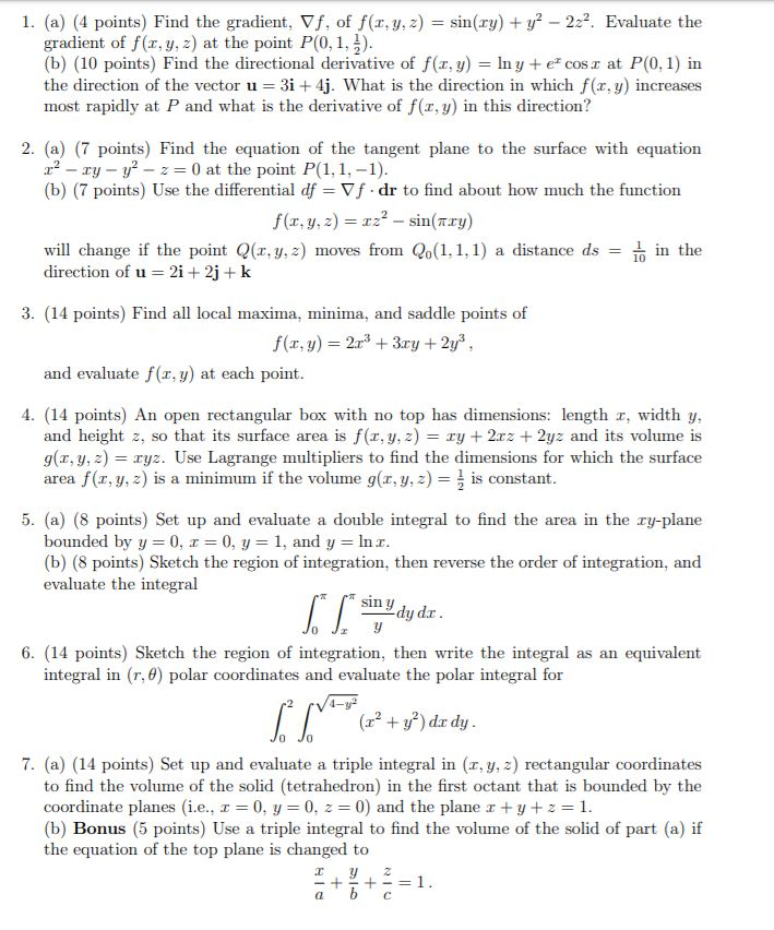 Solved 1 A 4 Points Find The Gradient Vf Of F X Y Chegg Com