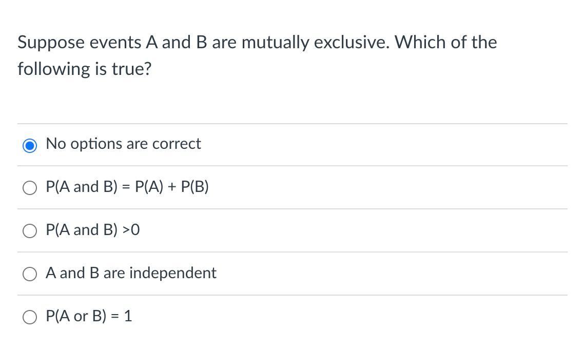 Solved Suppose Events A And B Are Mutually Exclusive. Which | Chegg.com ...