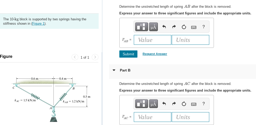 Solved Determine the unstretched length of spring AB after | Chegg.com