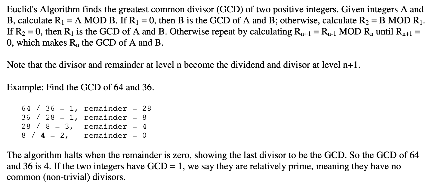 Solved Euclid's Algorithm Finds The Greatest Common Divisor | Chegg.com