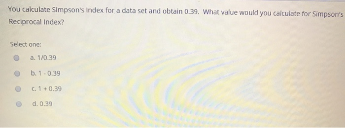 how to calculate simpson's reciprocal index