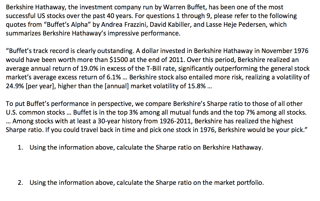 Solved Berkshire Hathaway, The Investment Company Run By | Chegg.com