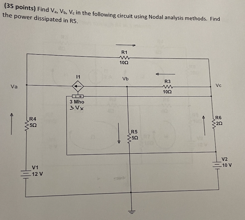 Solved (35 points) Find Va,Vb,Vc in the following circuit