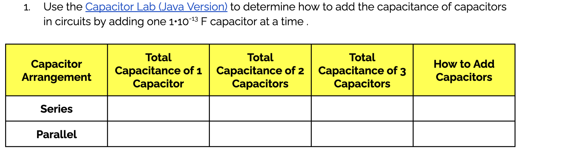 Solved 1. Use the Capacitor Lab (Java Version) to determine