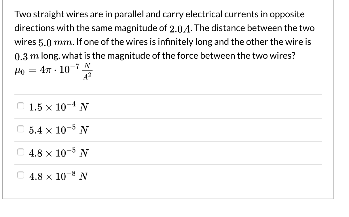 Solved Two straight wires are in parallel and carry | Chegg.com