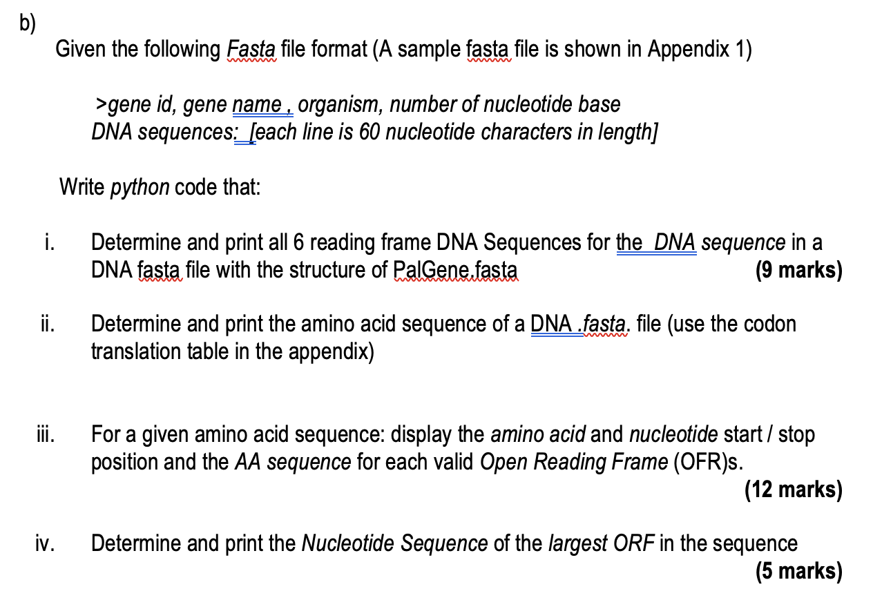 Write the python code for the bioinformatic multi | Chegg.com image.