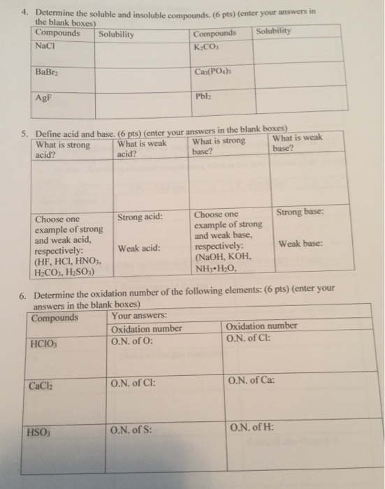 Solved 4. Determine the soluble and insoluble compounds. (6 | Chegg.com