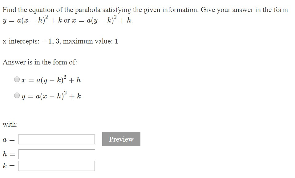 Solved Find The Equation Of The Parabola Satisfying The Chegg Com