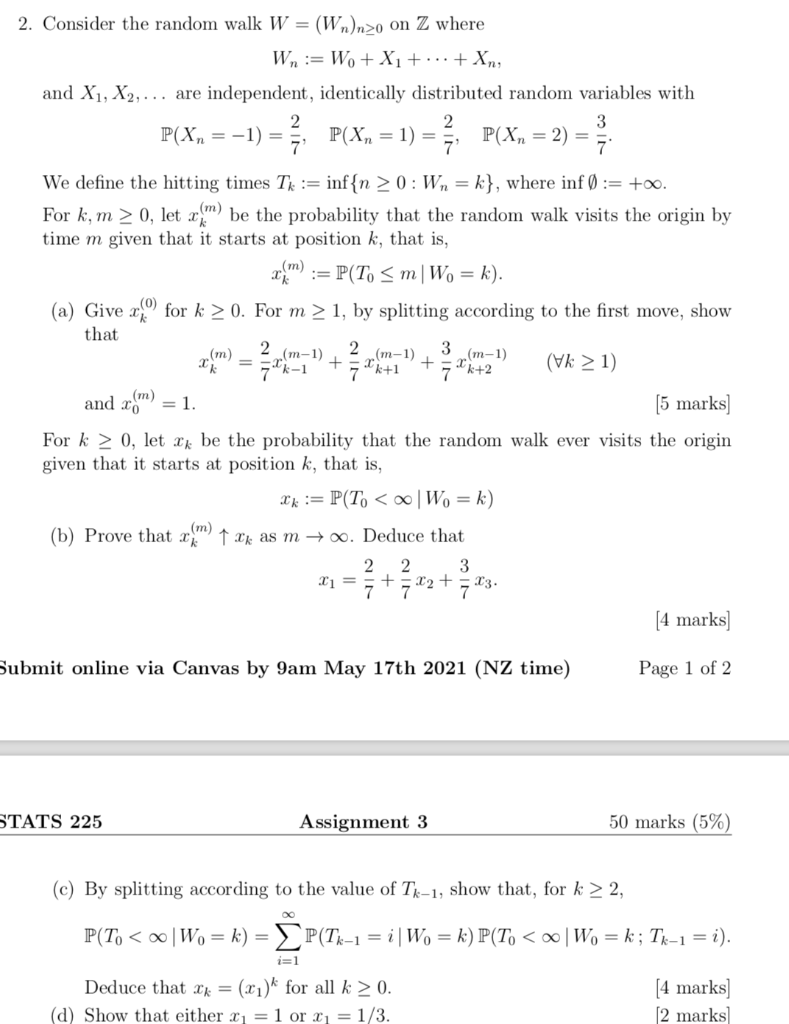 Solved = P(X n = 2) = 2. Consider the random walk W = | Chegg.com