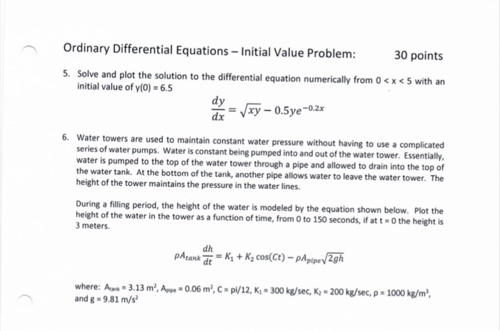 Solved Ordinary Differential Equations-Initial Value | Chegg.com