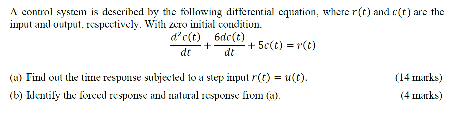 Solved A control system is ﻿described by ﻿the following | Chegg.com