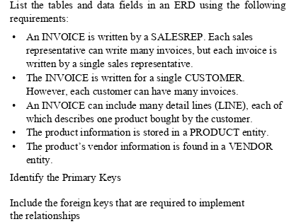 List the tables and data fields in an ERD using the | Chegg.com