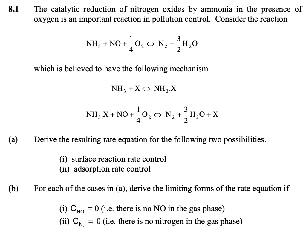 Solved 8.1 The Catalytic Reduction Of Nitrogen Oxides By | Chegg.com