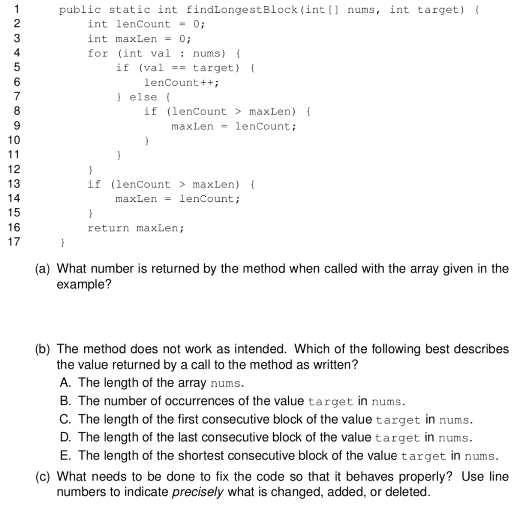 Solved IN JAVA please 1. 2. The following method (with line | Chegg.com