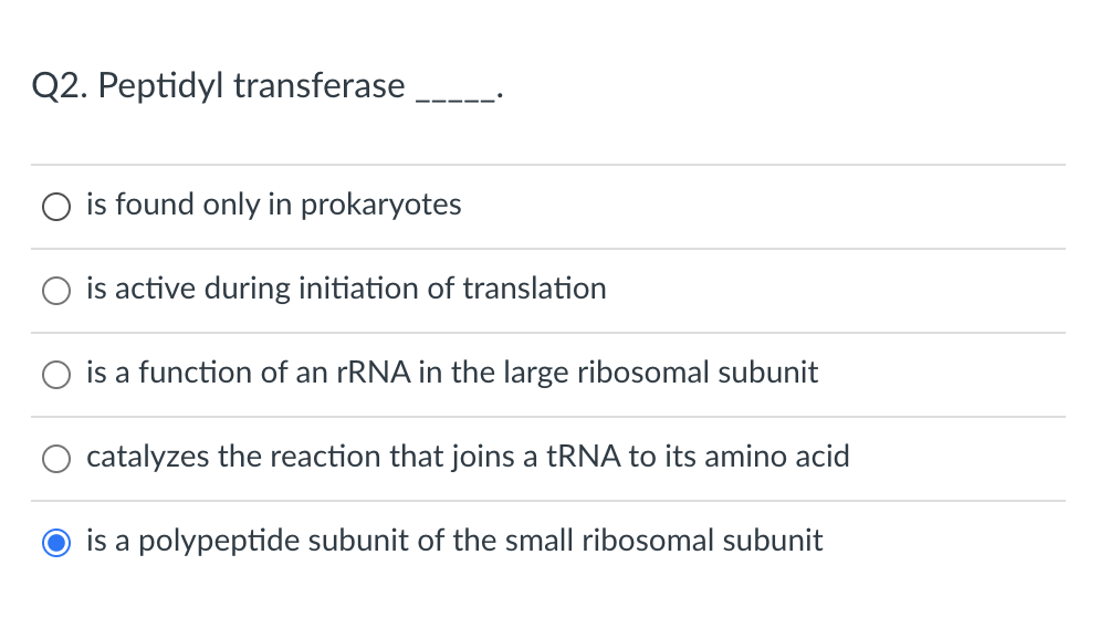 Solved Q2. Peptidyl transferase is found only in prokaryotes | Chegg.com