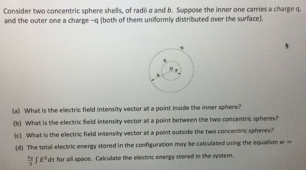 Solved Consider Two Concentric Sphere Shells Of Radii A And