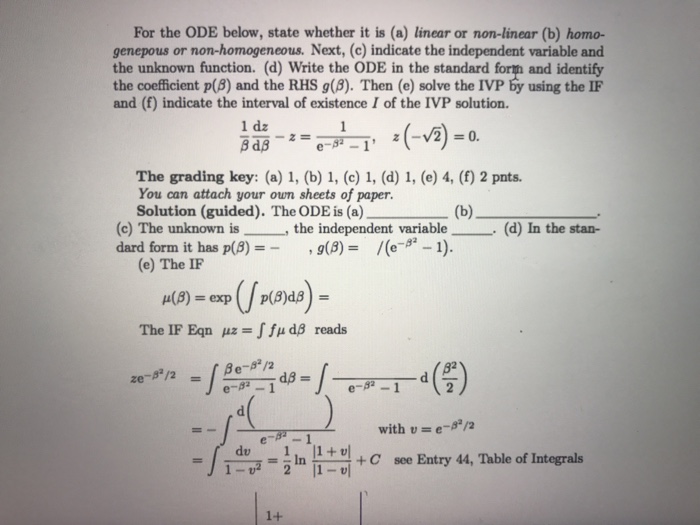 Solved For the ODE below, state whether it is (a) linear or | Chegg.com