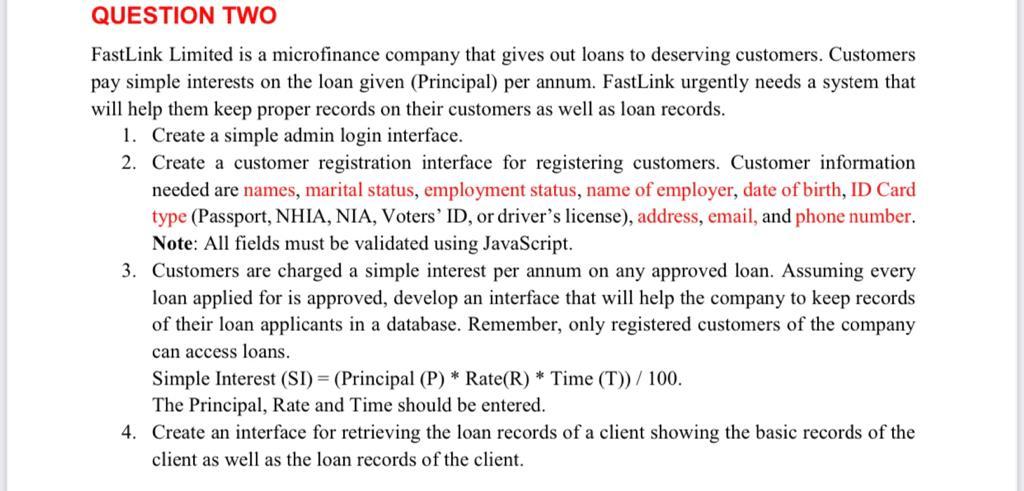 Solved QUESTION TWO FastLink Limited is a microfinance | Chegg.com