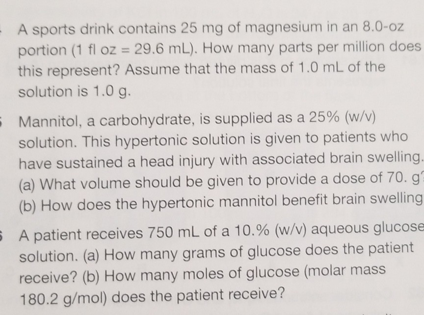 Solved A sports drink contains 25 mg of magnesium in an