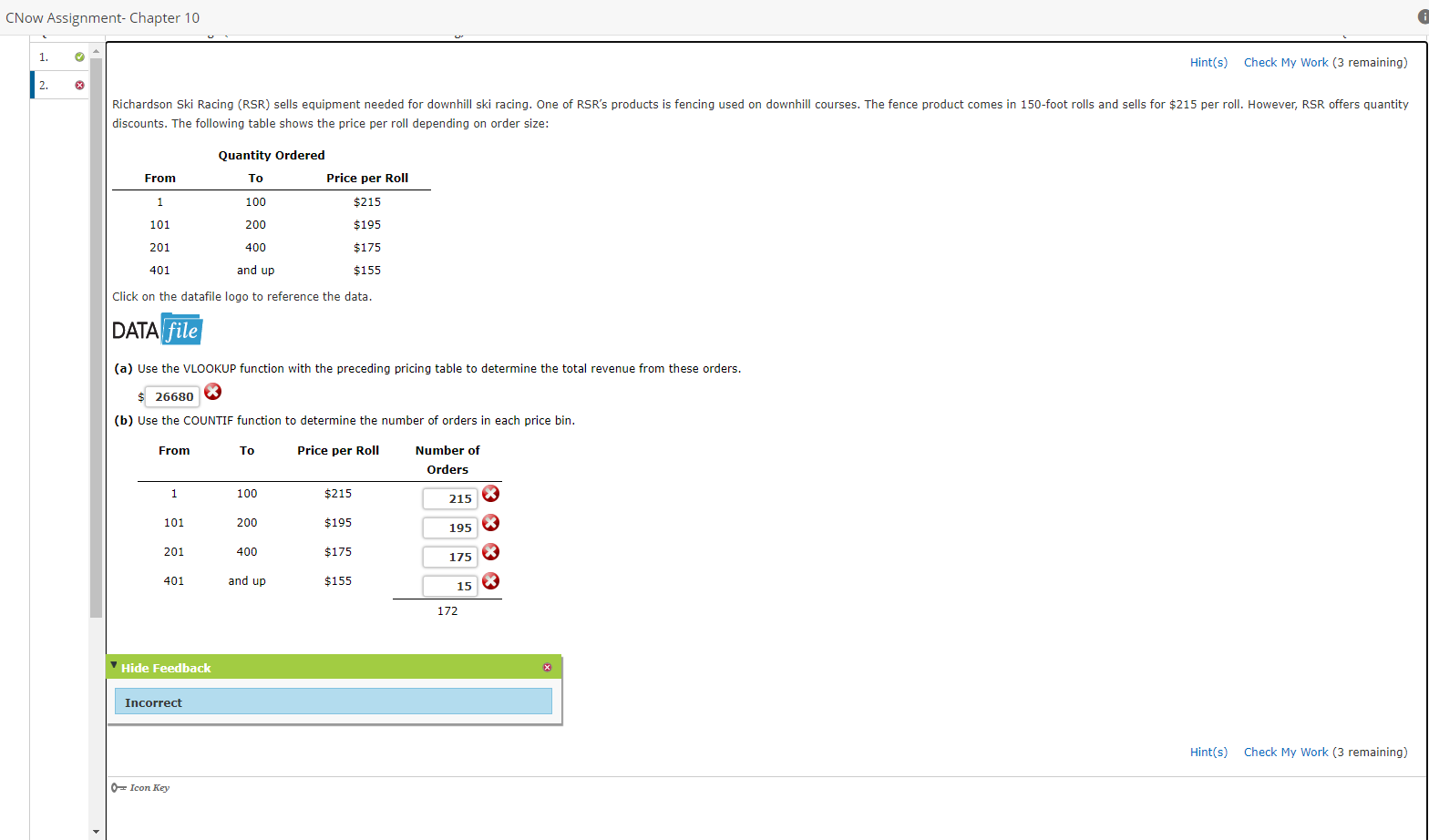 CNow Assignment Chapter 10 1. Hint(s) Check My Work