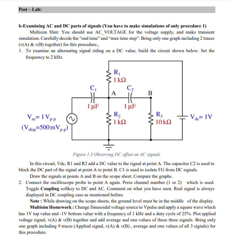 Solved Post - Lab: B-Examining AC And DC Parts Of Signals | Chegg.com