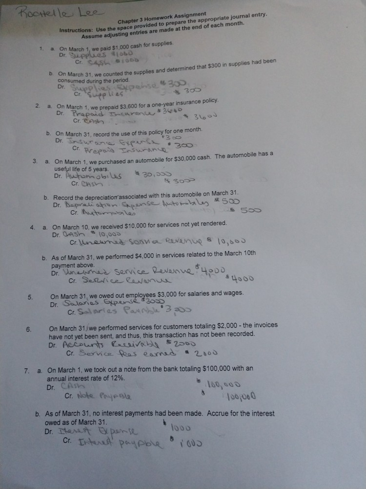 Solved Rochelle Lee Chapter 3 Homework Assignment | Chegg.com