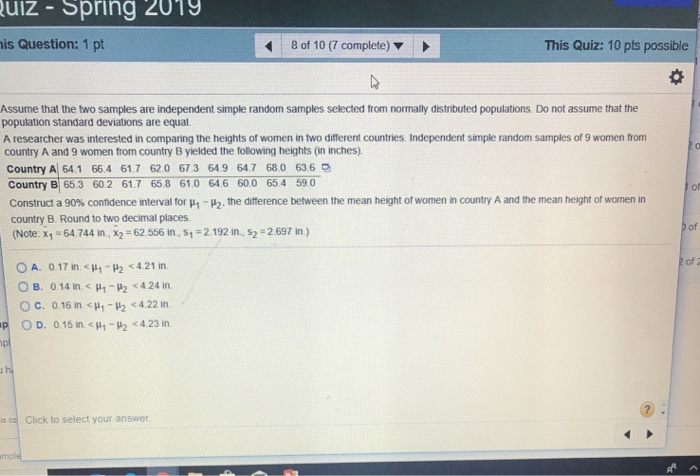 Solved uiz- Spring 20T9 is Question: 1 pt This Quiz: 10 pts | Chegg.com