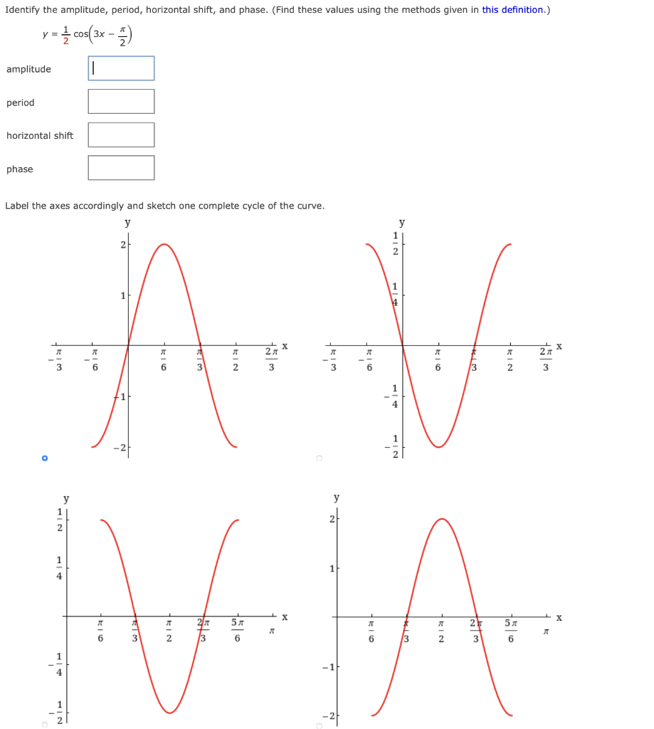 Solved Identify the amplitude, period, horizontal shift, and | Chegg.com