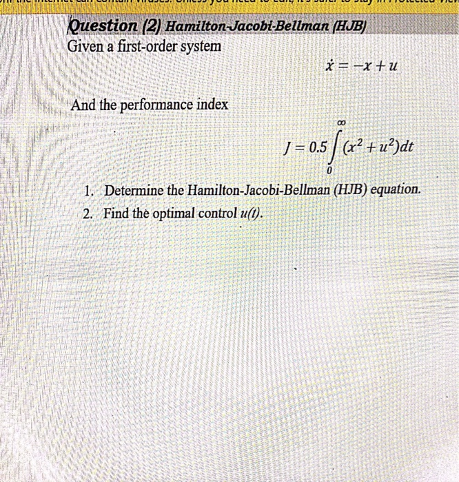 Question (2) HamiltonJacobi Bellman HUB) Given a