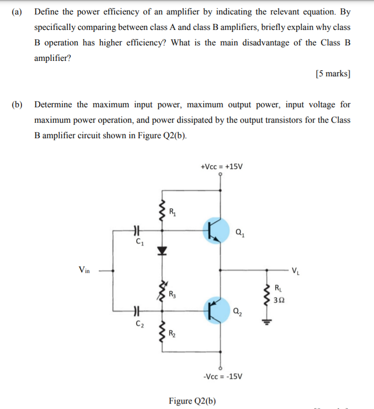 Solved Define the power efficiency of an amplifier by
