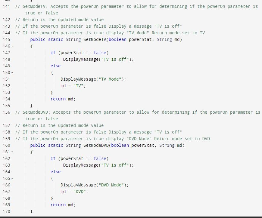 Solved 41 // SetModeTV: Accepts the poweron parameter to | Chegg.com