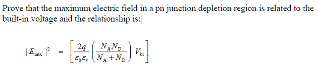 Solved Prove that the maximum electric field in a pn | Chegg.com