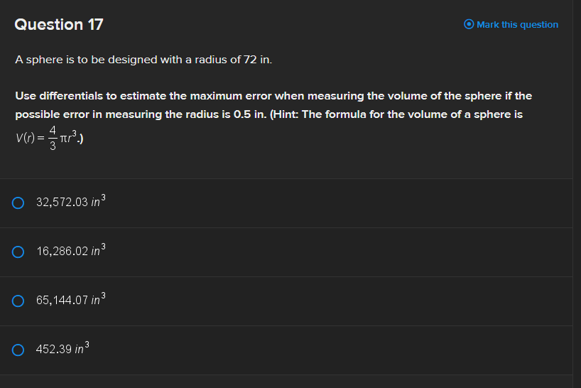 Solved Question 17 Mark this questior A sphere is to be | Chegg.com