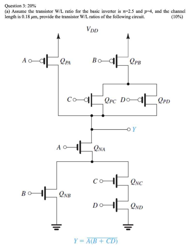 Solved Question 3: 20% (a) Assume the transistor W/L ratio | Chegg.com