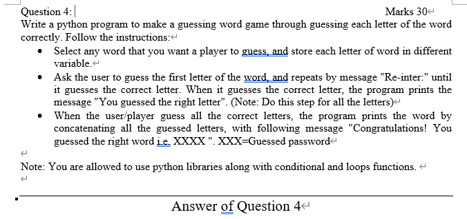 Solved Write a python program to make a guessing word game | Chegg.com