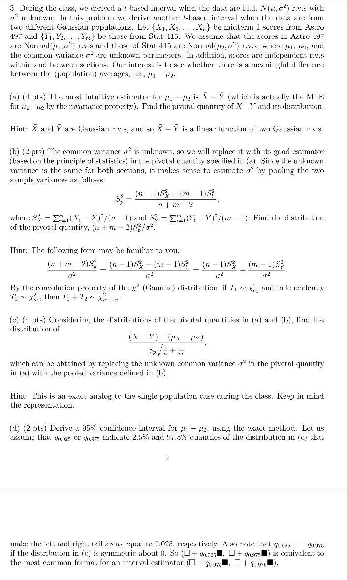 3 During The Class We Derived A L Based Interval Chegg Com