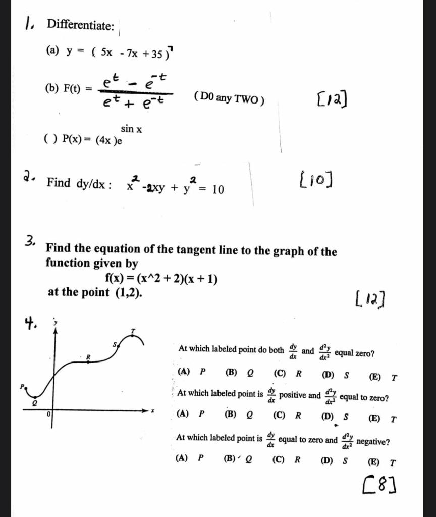 Solved 1 Differentiate A Y 5x 7x 35 B F T Chegg Com