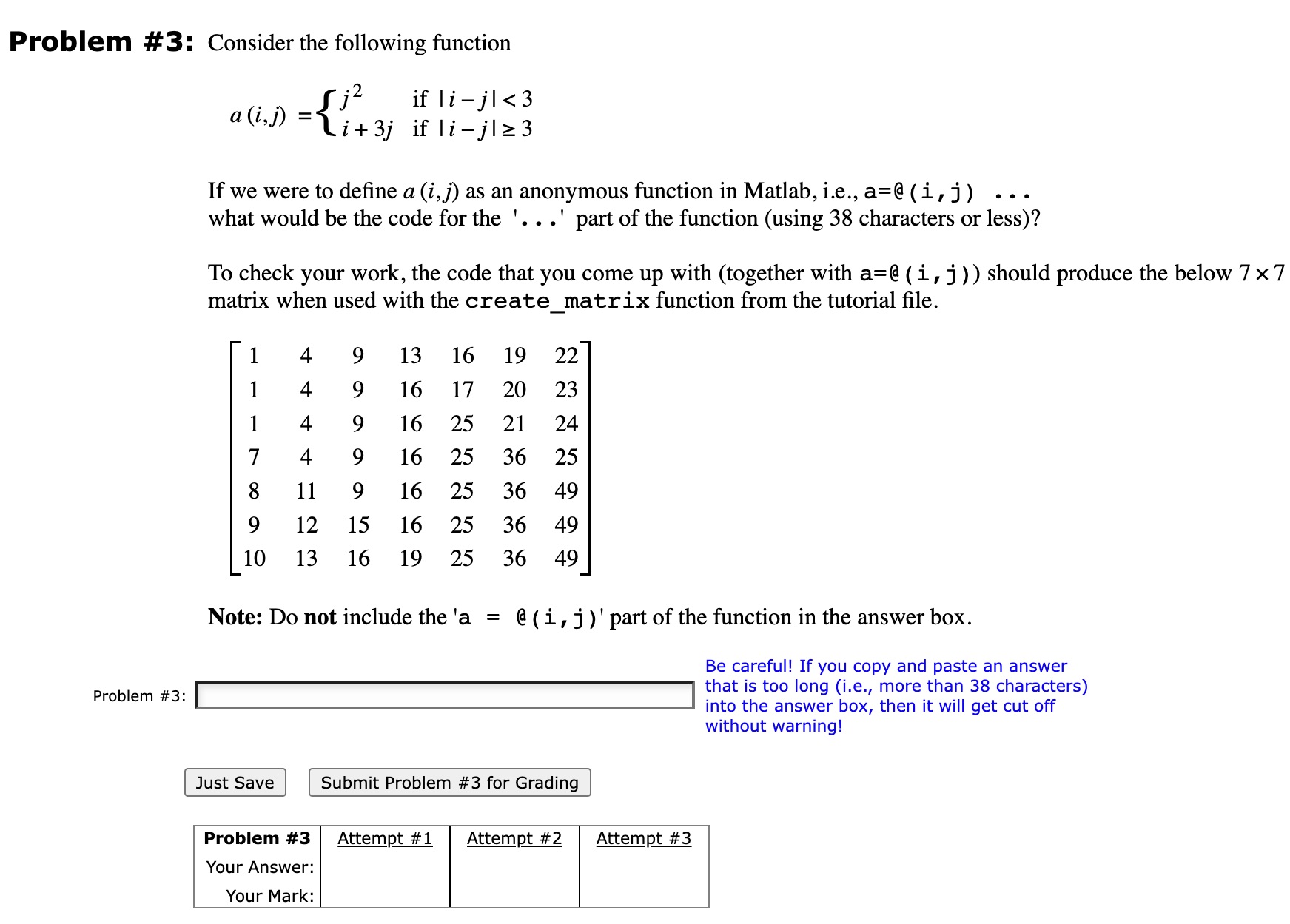 Solved Problem \# 3: Consider The Following Function | Chegg.com