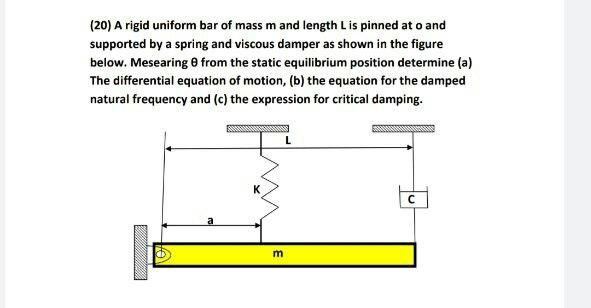 Solved (20) A rigid uniform bar of mass m and length L is | Chegg.com