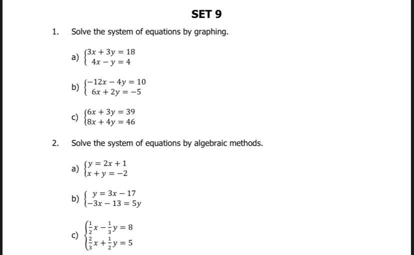Solved SET 9 Solve the system of equations by graphing. a) | Chegg.com