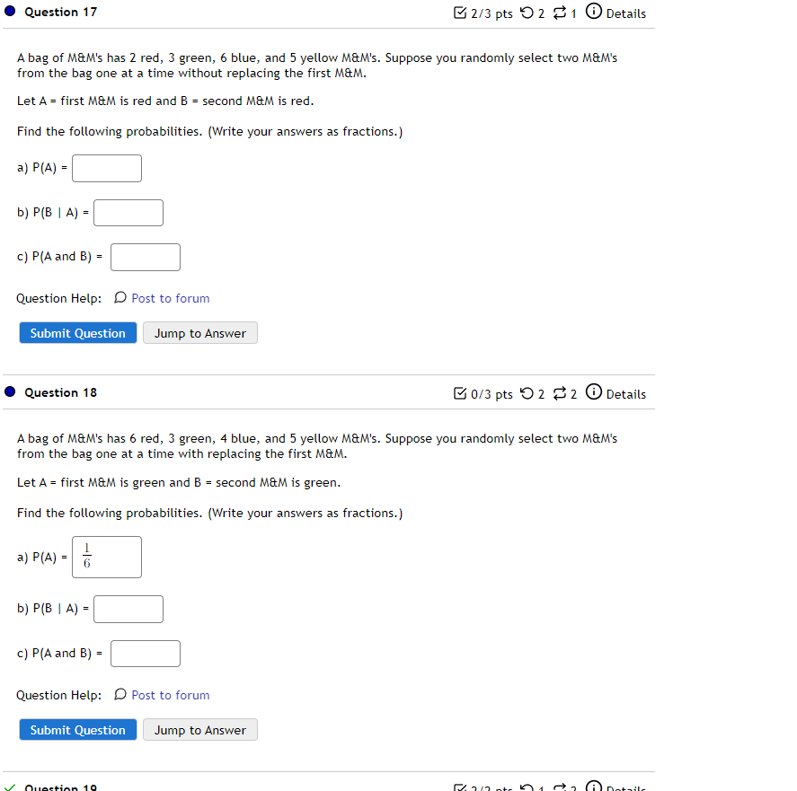 Solved Question 17 2/3 pts 5 2 2 1 Details A bag of M&M's | Chegg.com